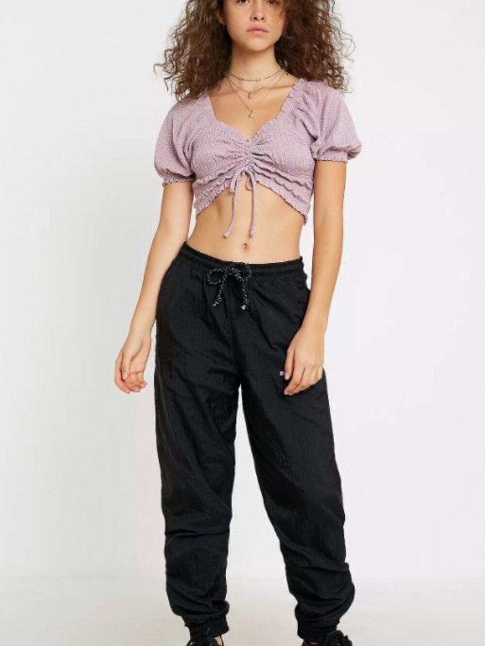 Urban Outfitters M Smocked Puff Sleeve Cropped Top